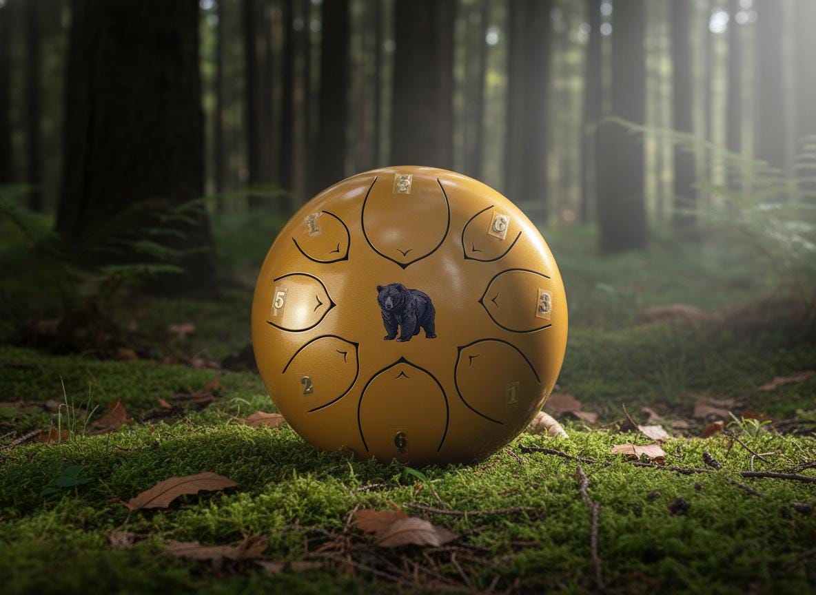 Sacred Bear 8" Steel Tongue Drum - Golden F Key - Intuition, Adaptability, Quiet Power, Shamanic Drum, Ethereal Vibration, Tank Drum