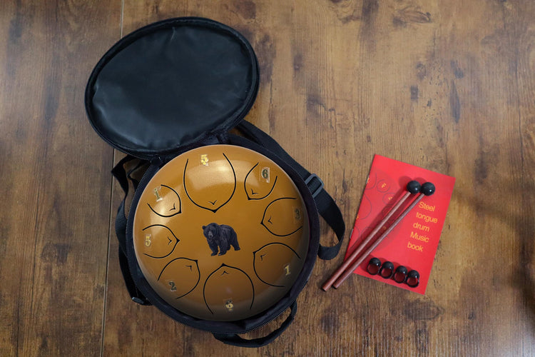 Sacred Bear 8" Steel Tongue Drum - Golden F Key - Intuition, Adaptability, Quiet Power, Shamanic Drum, Ethereal Vibration, Tank Drum