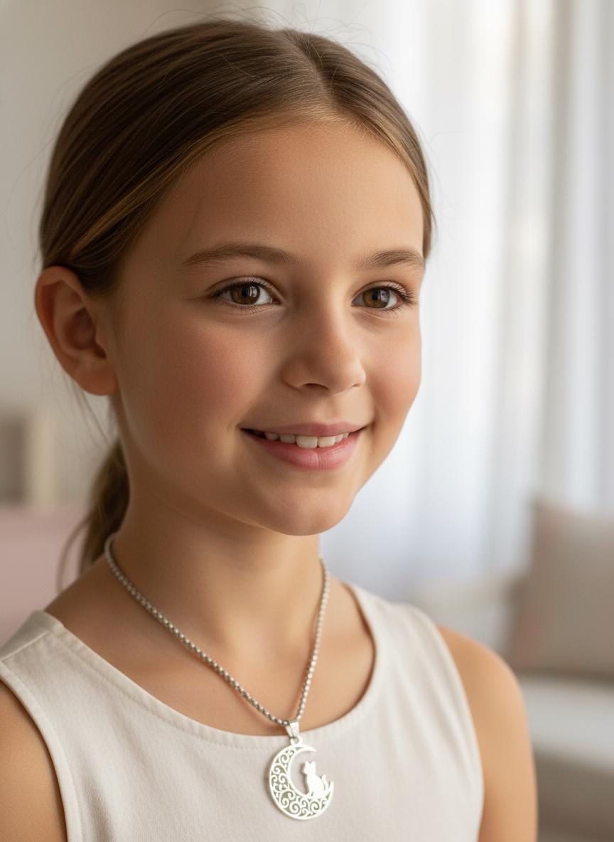Crescent Moon Cat Mystical Beauty Charm Necklace: Unique Gift For Him or Her, Spiritual Symbols