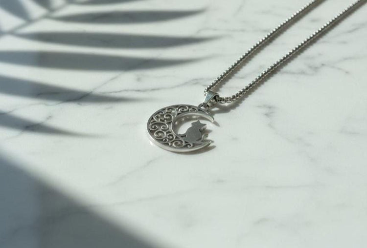 Crescent Moon Cat Mystical Beauty Charm Necklace: Unique Gift For Him or Her, Spiritual Symbols