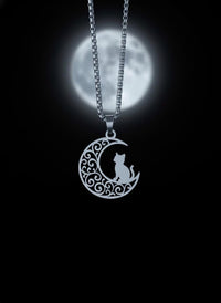 Crescent Moon Cat Mystical Beauty Charm Necklace: Unique Gift For Him or Her, Spiritual Symbols