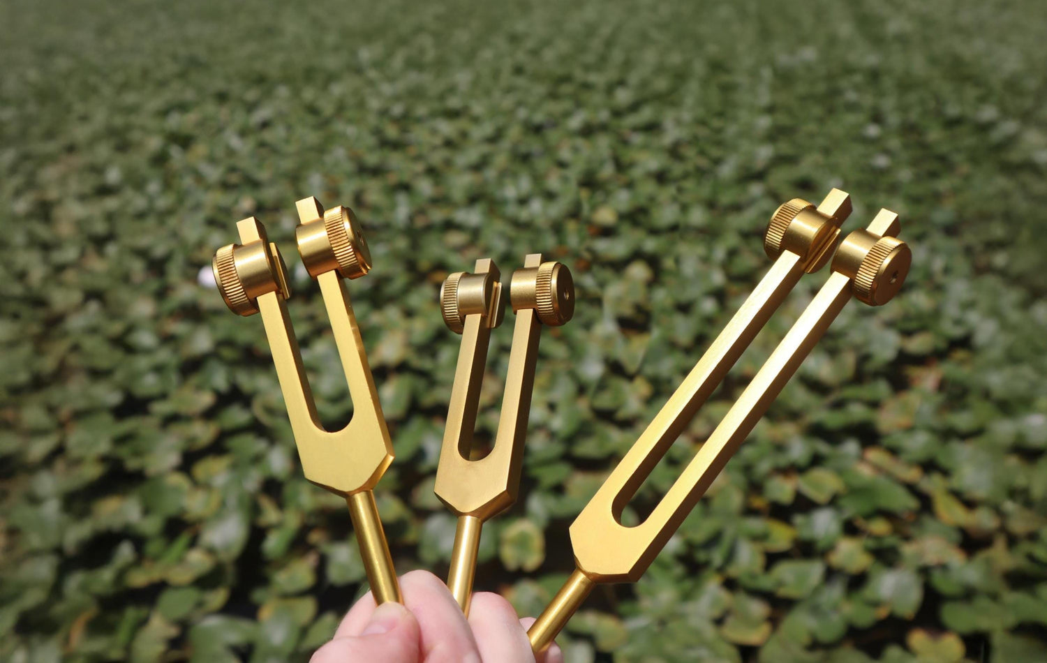 Myriad Melodies' Wellness Trio 528 Hz, 174 Hz, and Schumann 93.96 Hz Tuning Fork Set - Attenuator Handle Extensions with 10mm Crystal