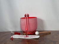 432 Hz 8" Root Chakra Singing Bowl with Tuning Fork - Perfect Pitch C-Note Sound Bowl with Matching Color Cushion and Light Up Striker