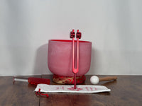432 Hz 8" Root Chakra Singing Bowl with Tuning Fork - Perfect Pitch C-Note Sound Bowl with Matching Color Cushion and Light Up Striker