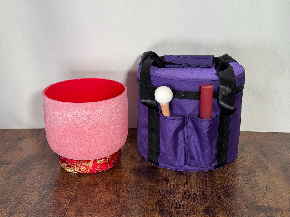 432 Hz 8" Root Chakra Singing Bowl with Tuning Fork - Perfect Pitch C-Note Sound Bowl with Matching Color Cushion and Light Up Striker
