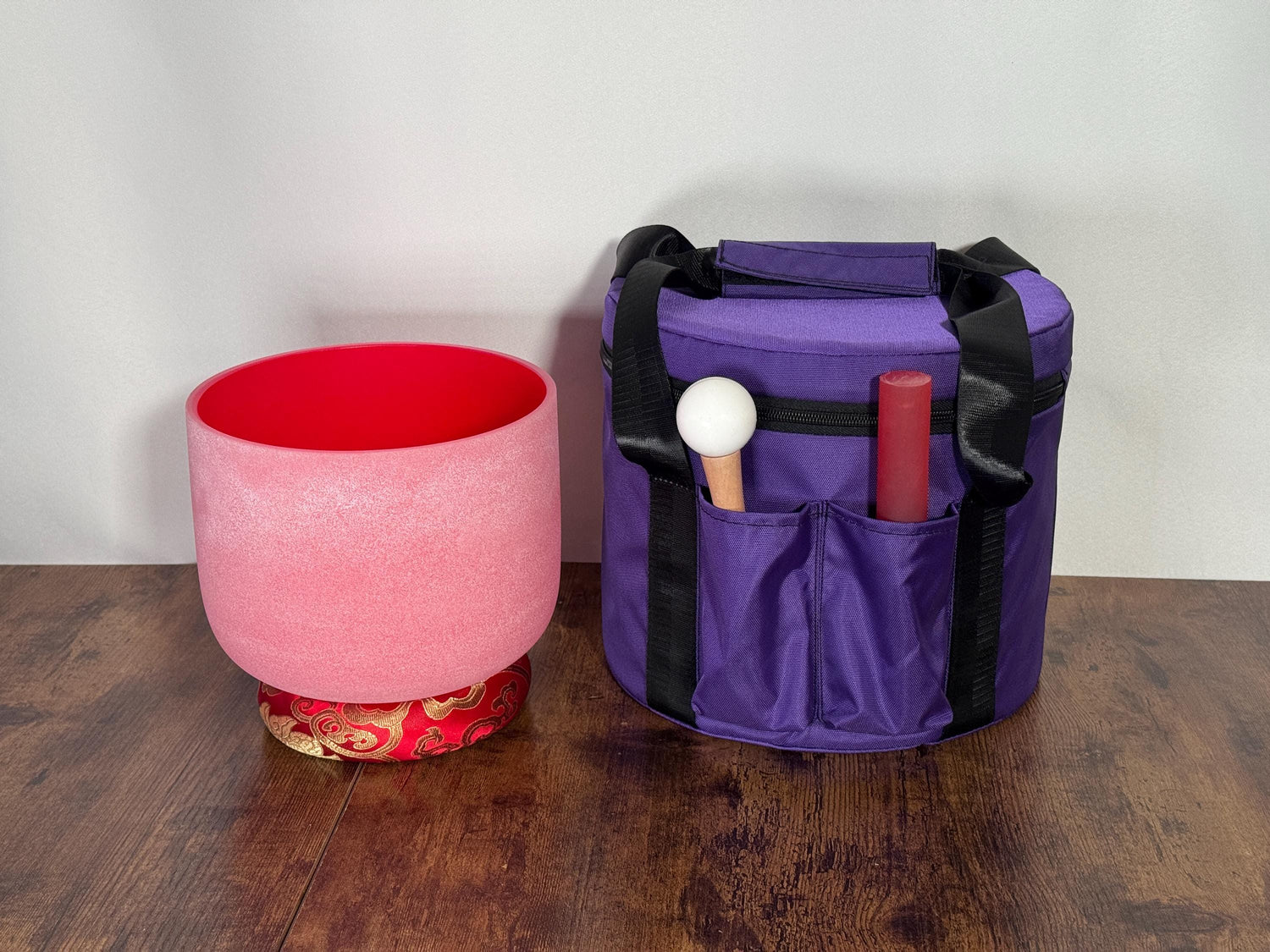 432 Hz 8" Root Chakra Singing Bowl with Tuning Fork - Perfect Pitch C-Note Sound Bowl with Matching Color Cushion and Light Up Striker