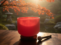 432 Hz 8" Root Chakra Singing Bowl with Tuning Fork - Perfect Pitch C-Note Sound Bowl with Matching Color Cushion and Light Up Striker