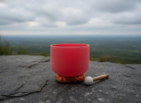 432 Hz 8" Root Chakra Singing Bowl with Tuning Fork - Perfect Pitch C-Note Sound Bowl with Matching Color Cushion and Light Up Striker