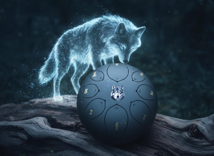 Spirit Wolf 8" Steel Tongue Drum - Black F Key - Spirit Animal, Instinct, Strength, Shamanic Drum, Ethereal Vibration, Tank Drum