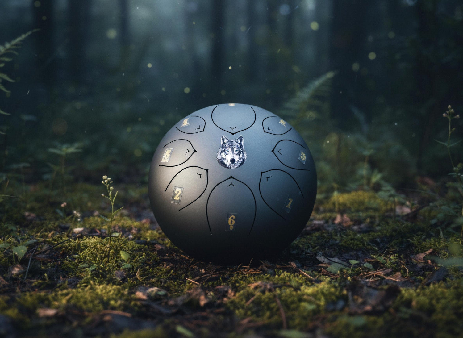 Spirit Wolf 8" Steel Tongue Drum - Black F Key - Spirit Animal, Instinct, Strength, Shamanic Drum, Ethereal Vibration, Tank Drum