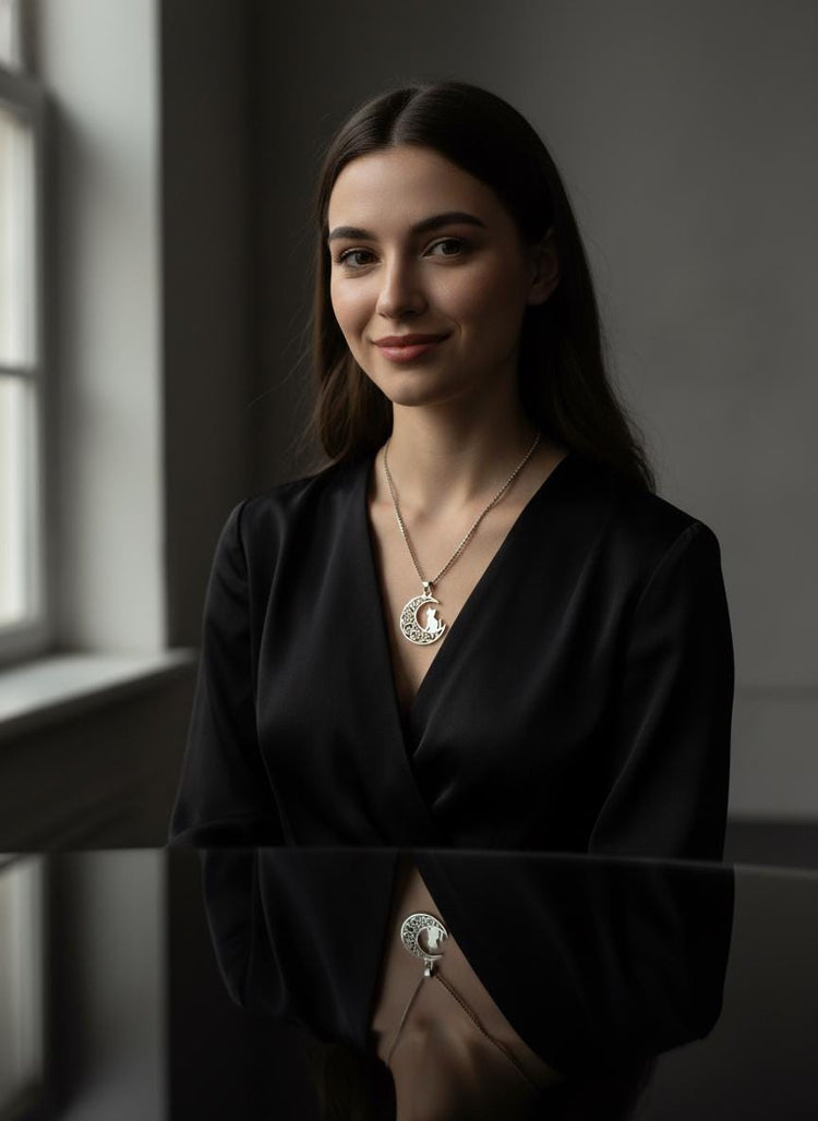 Crescent Moon Cat Mystical Beauty Charm Necklace: Unique Gift For Him or Her, Spiritual Symbols