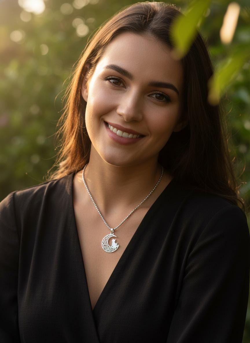 Crescent Moon Cat Mystical Beauty Charm Necklace: Unique Gift For Him or Her, Spiritual Symbols