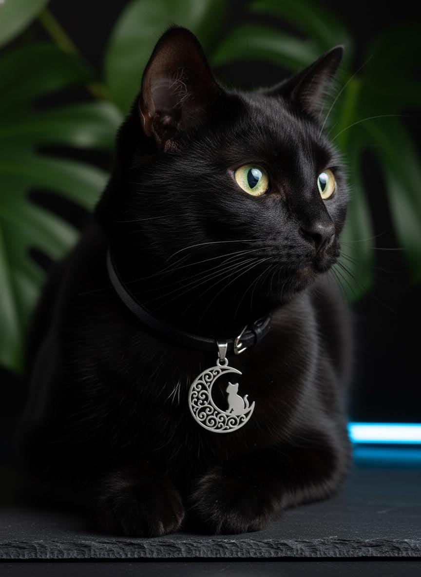 Crescent Moon Cat Mystical Beauty Charm Necklace: Unique Gift For Him or Her, Spiritual Symbols