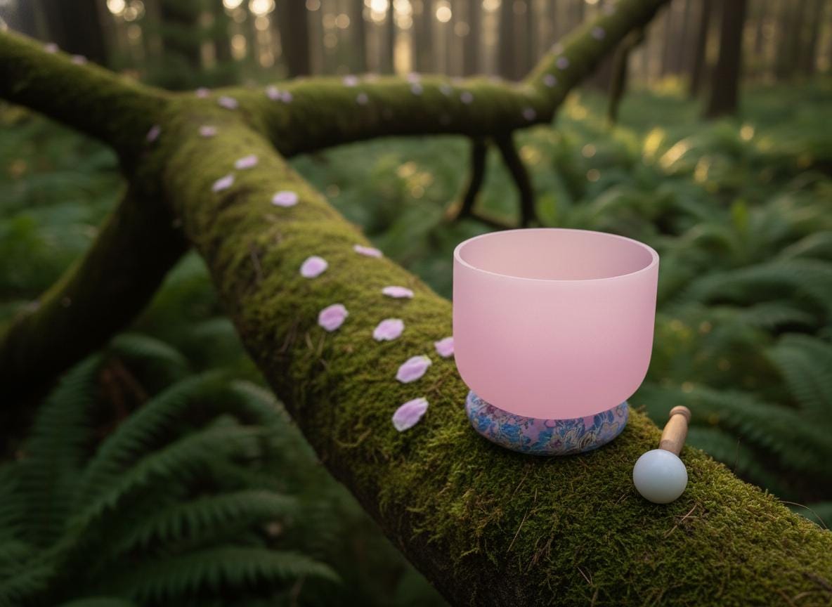 432 Hz 8" High C Pink Root Chakra Singing Bowl and Tuning Fork - Perfect Pitch Sound Bowl with Matching Color Cushion and Light Up Striker