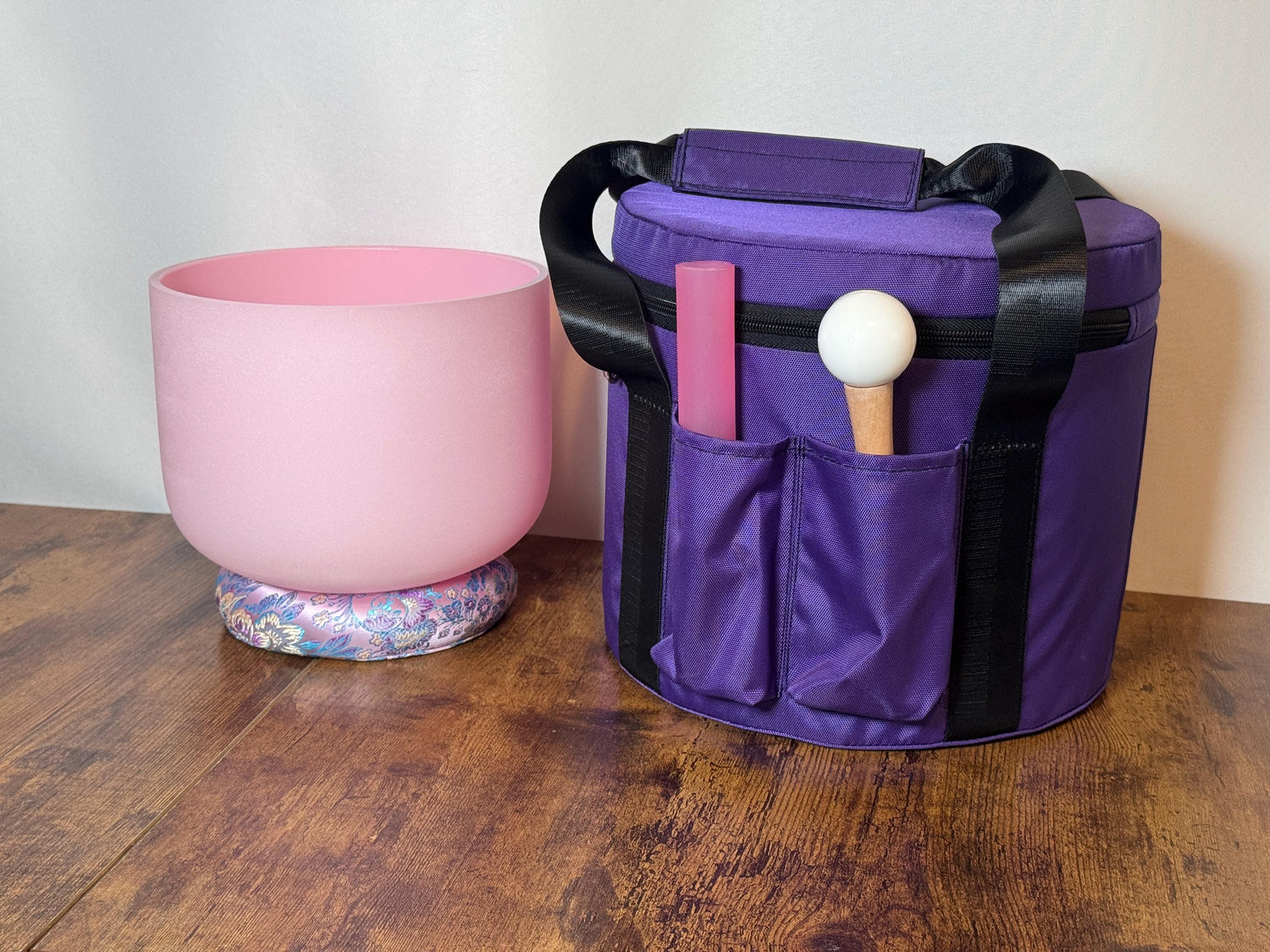 432 Hz 8" High C Pink Root Chakra Singing Bowl and Tuning Fork - Perfect Pitch Sound Bowl with Matching Color Cushion and Light Up Striker