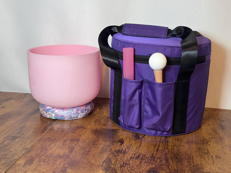 432 Hz 8" High C Pink Root Chakra Singing Bowl and Tuning Fork - Perfect Pitch Sound Bowl with Matching Color Cushion and Light Up Striker