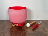 432 Hz 8" Root Chakra Singing Bowl with Tuning Fork - Perfect Pitch C-Note Sound Bowl with Matching Color Cushion and Light Up Striker