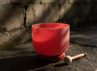 432 Hz 8" Root Chakra Singing Bowl with Tuning Fork - Perfect Pitch C-Note Sound Bowl with Matching Color Cushion and Light Up Striker
