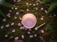 432 Hz 8" High C Pink Root Chakra Singing Bowl and Tuning Fork - Perfect Pitch Sound Bowl with Matching Color Cushion and Light Up Striker