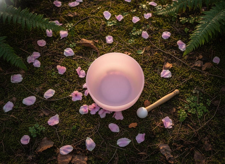 432 Hz 8" High C Pink Root Chakra Singing Bowl and Tuning Fork - Perfect Pitch Sound Bowl with Matching Color Cushion and Light Up Striker