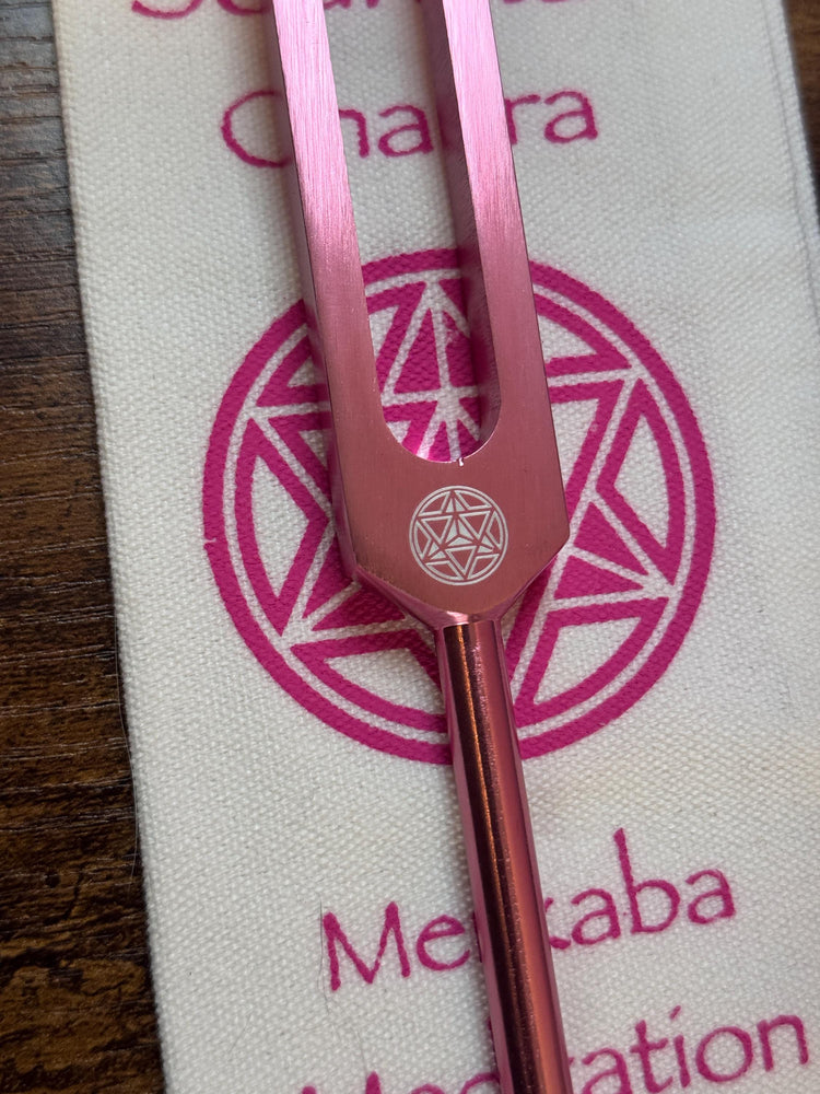 432 Hz 8" High C Pink Root Chakra Singing Bowl and Tuning Fork - Perfect Pitch Sound Bowl with Matching Color Cushion and Light Up Striker