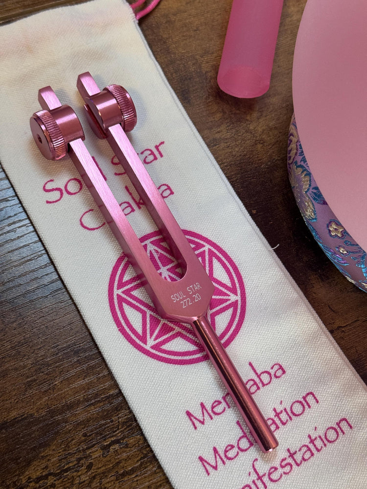 432 Hz 8" High C Pink Root Chakra Singing Bowl and Tuning Fork - Perfect Pitch Sound Bowl with Matching Color Cushion and Light Up Striker