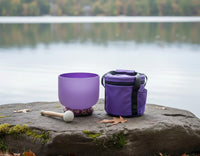 432 Hz 8" Crown Chakra Singing Bowl with Tuning Fork - Perfect Pitch B-Note Sound Bowl with Matching Color Cushion and Light Up Striker