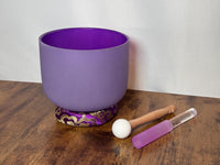 432 Hz 8" Crown Chakra Singing Bowl with Tuning Fork - Perfect Pitch B-Note Sound Bowl with Matching Color Cushion and Light Up Striker