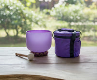 432 Hz 8" Crown Chakra Singing Bowl with Tuning Fork - Perfect Pitch B-Note Sound Bowl with Matching Color Cushion and Light Up Striker