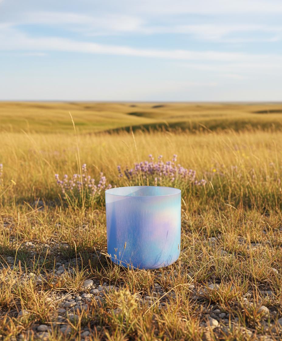 Ethereal Blue - Premium Clear 7.5" Crystal Singing Bowl w/ Tuning Fork 432 Hz Throat Chakra G Note, Suede Striker, O-Ring, and Carry Case