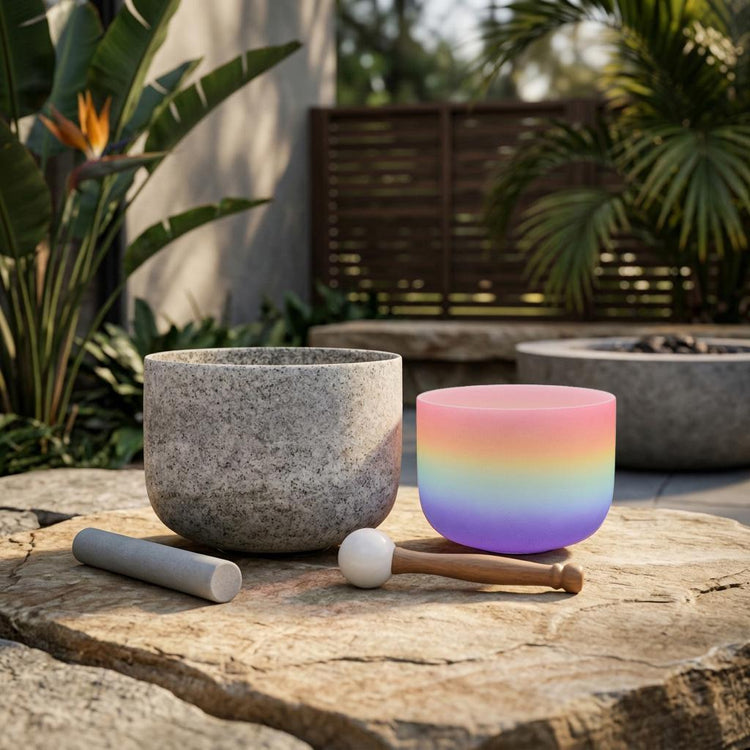 10" Obsidian and 8" Rainbow Light - Perfect Pitch 432hz - Grounding Obsidian, Tuning Fork, Cushions, Carry Case - Biofield, Sound Vibration