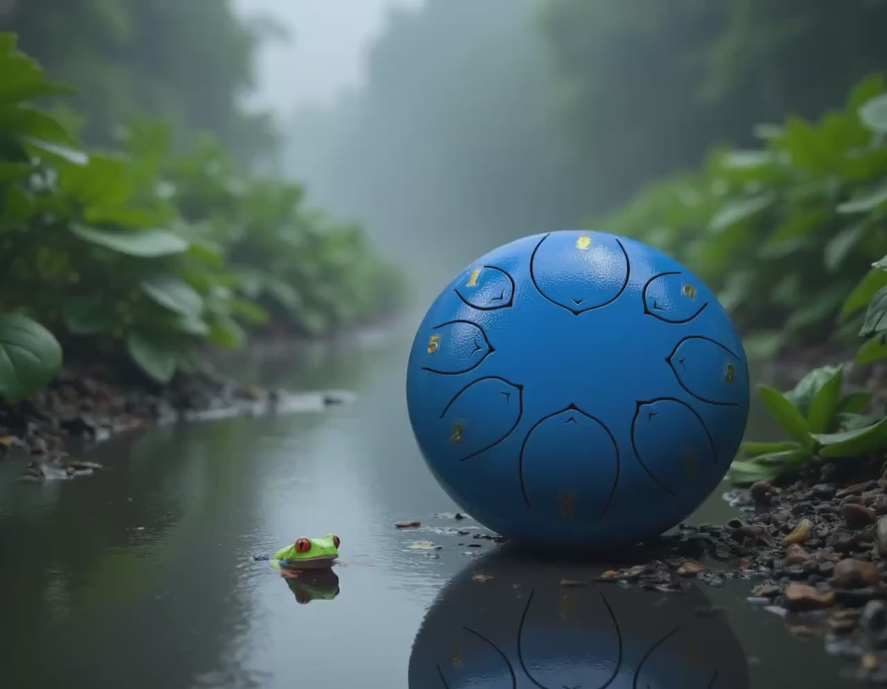 Tree Frog 8" Steel Tongue Drum - Blue F Key - Intuition, Adaptability, and Renewal, Shamanic Drum, Ethereal Drum Vibration, Tank Drum