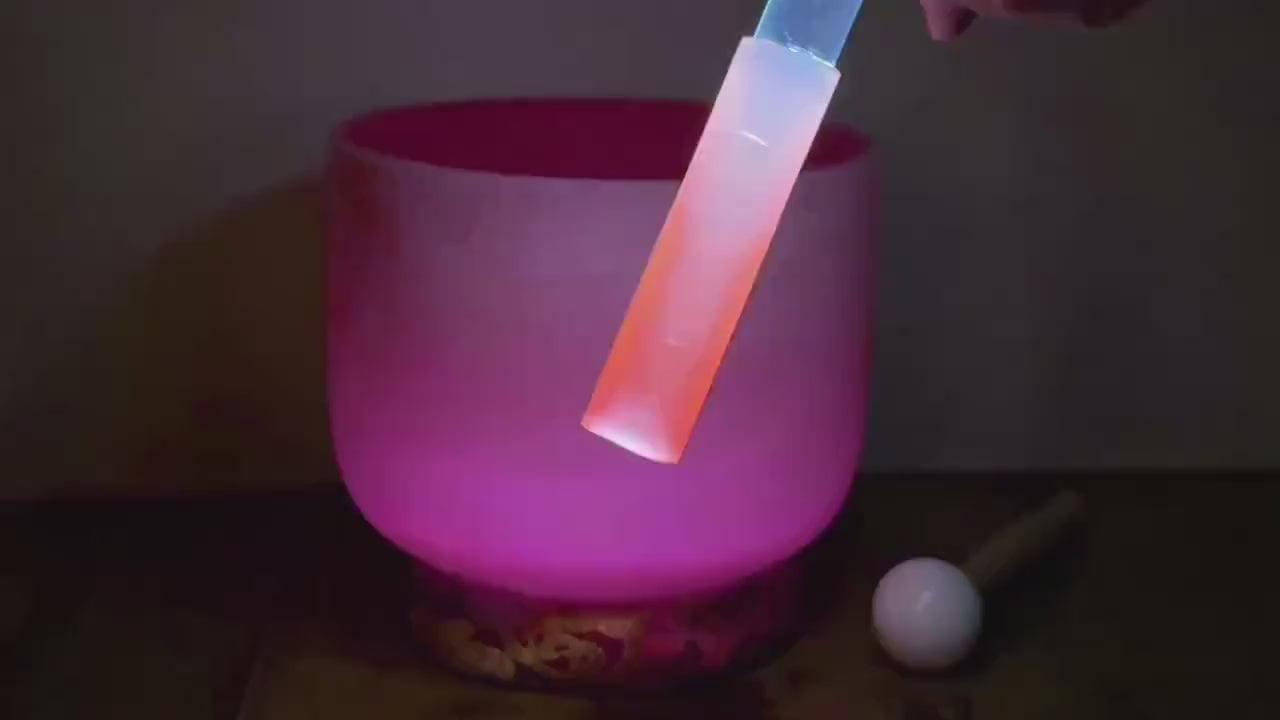 432 Hz 8" High C Pink Root Chakra Singing Bowl and Tuning Fork - Perfect Pitch Sound Bowl with Matching Color Cushion and Light Up Striker