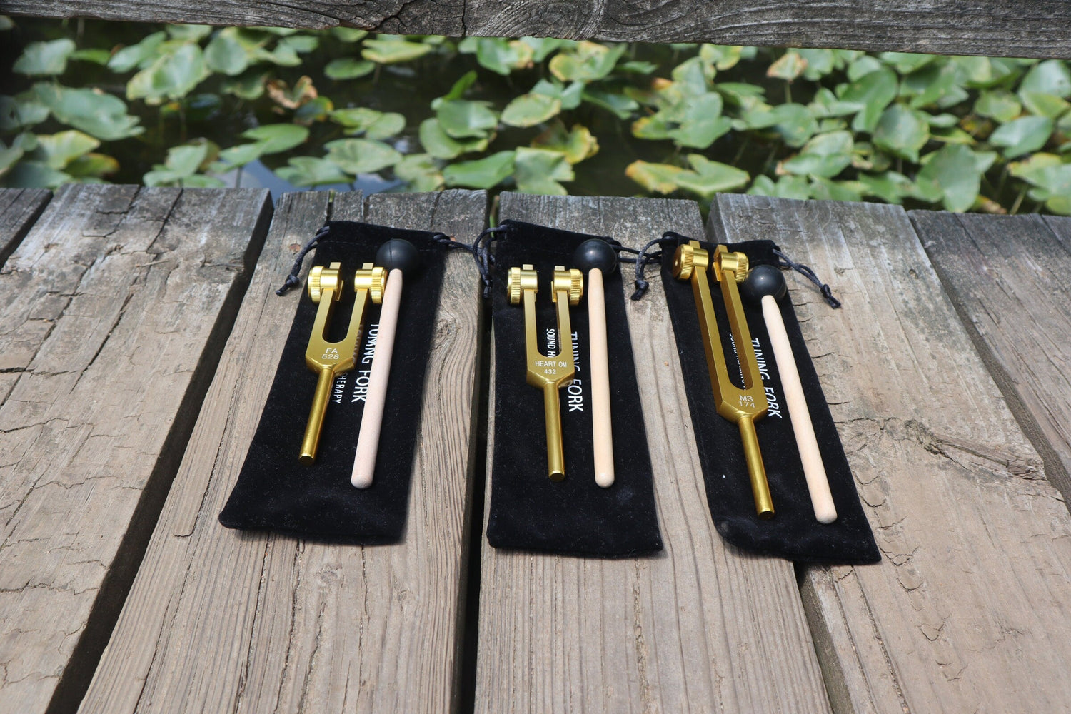 3pc Gold or Silver Weighted Tuning Fork Set - 174 Hz, 432 Hz, and 528 Hz, Solfeggio, Love Frequencies, Sound Healing, Energy Healing - Myriad Melodies