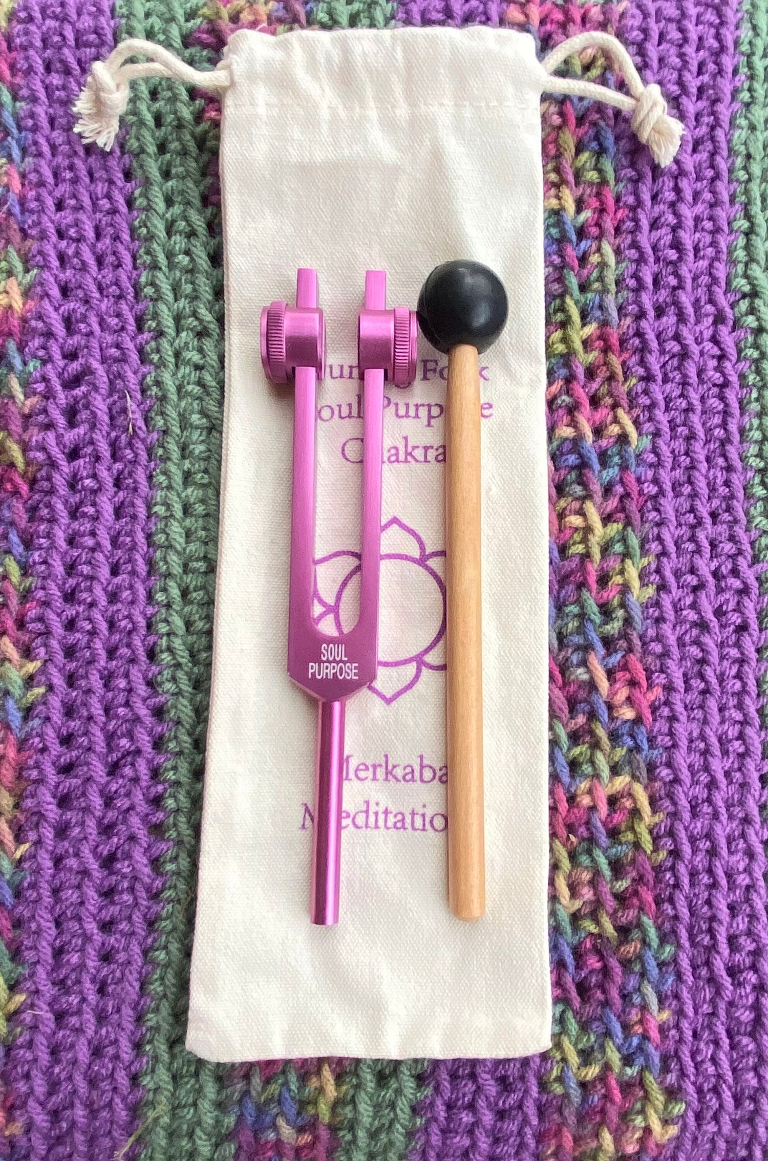 Heart Chakra and Merkaba Soul Purpose Tuning Fork Bundle - Perfect Pitch - Morganite Gemstone Infused, F-Note, Carry Bag, Gift For Her