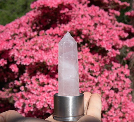 JOY Crystal Infusion Kit - Resonator 4096 Hz Vibration Rose Quartz And Amethyst Wand Point Inserts with Bamboo Lid and Base