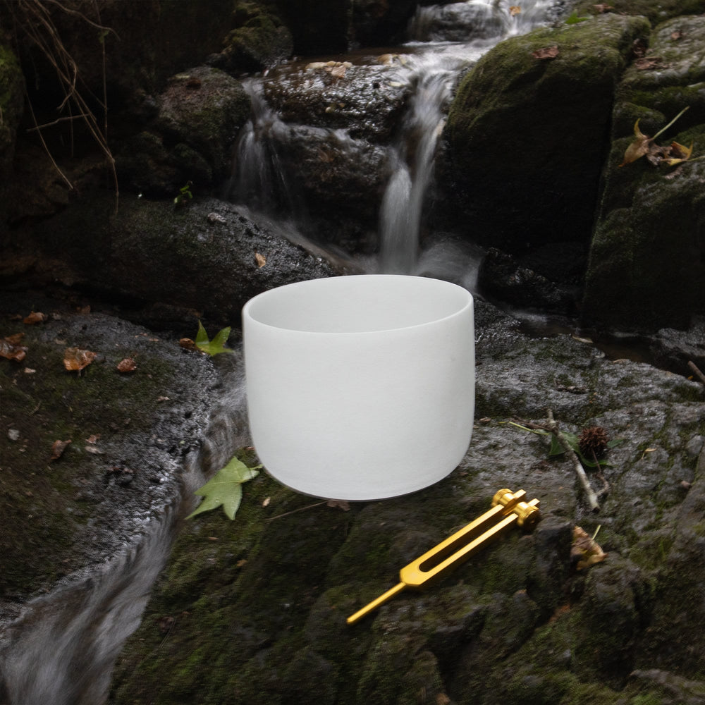 174 Hz Solfeggio Tuning Fork - Heart Chakra Crystal Singing Bowl Bundle For Vibration, F Note, Padded Carry Case, Suede Striker, and O-Ring