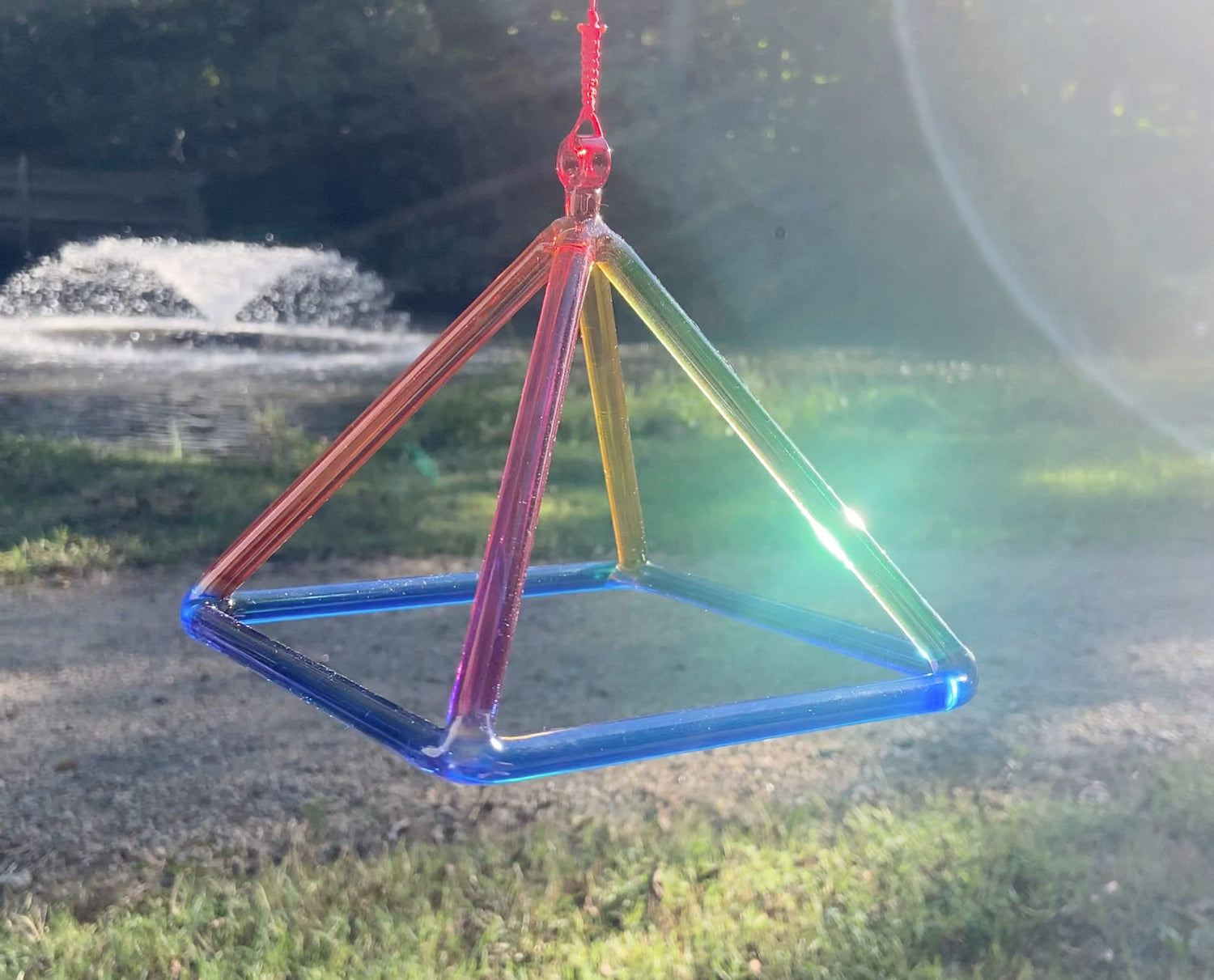 6” Rainbow Quartz Crystal Singing Pyramid Sound Vibration Musical Instrument With Crystal Striker And Padded Carry Case