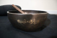 432Hz 10" Himalayan Thick Style Singing Bowl - Premium Quality Sound - Om Mani Padme Hum Inscribed - Sound Bowl, Cushion, Mallets, Striker
