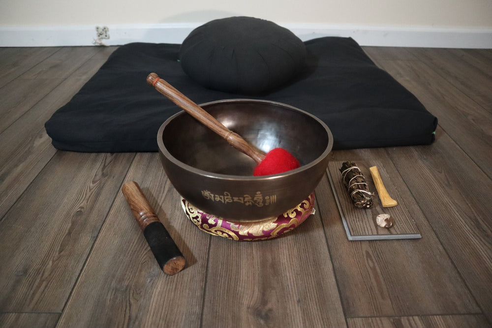 432Hz 10" Himalayan Thick Style Singing Bowl - Premium Quality Sound - Om Mani Padme Hum Inscribed - Sound Bowl, Cushion, Mallets, Striker