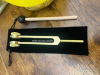432 Hz Gold Frosted 8" Solar Plexus E Note Quartz Crystal Singing Bowl with Solar Plexus Tuning Fork, Mallet, O-Ring, Cushion, Carry Case
