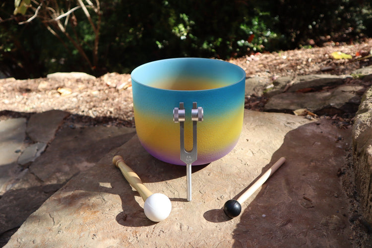 Agave - 432Hz 8" Throat Chakra G Note Crystal Singing Bowl - Mallet, Padded Carry Case, 528 Hz Solfeggio Tuning Fork