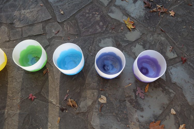 Lotus Petal and Chakra Printed 8" Bowl - 432 Hz 99.99% Quartz Crystal Singing Bowl And Mallet