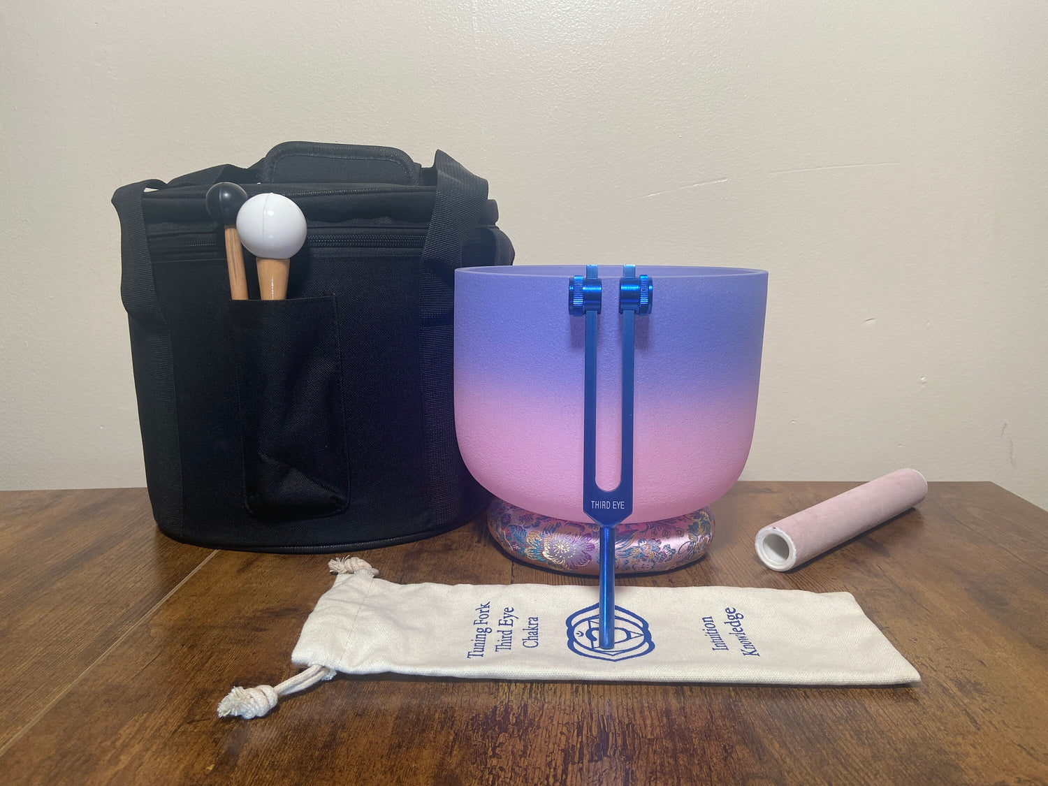 3rd Eye Chakra Tuning Fork And High Vibrational 3rd Eye 8" Crystal Singing Bowl 432HZ A-Note w/ Bag Bundle, Gift For Her