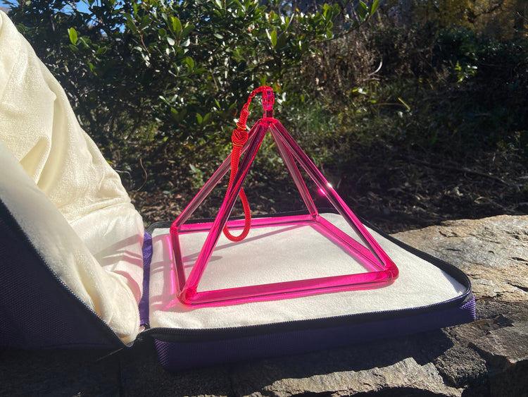 8" Pink Quartz Crystal Singing Pyramid Sound Vibration Musical Instrument With Crystal Striker And Padded Carry Case