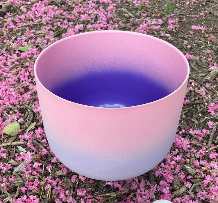 Pink Aura - Crystal Singing Bowl with Padded Carry Case , 432 Hz F-Note w/ Bag Bundle, 99% Quartz Crystal Bowl, Purple, Pink, Gift For Her