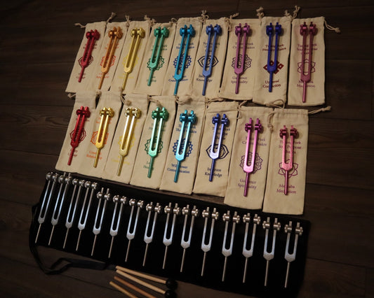 34pc Solfeggio, Human Biology, and Chakra Tuning Fork Kit - Professionally Tuned .25, Bio-field, Vibration