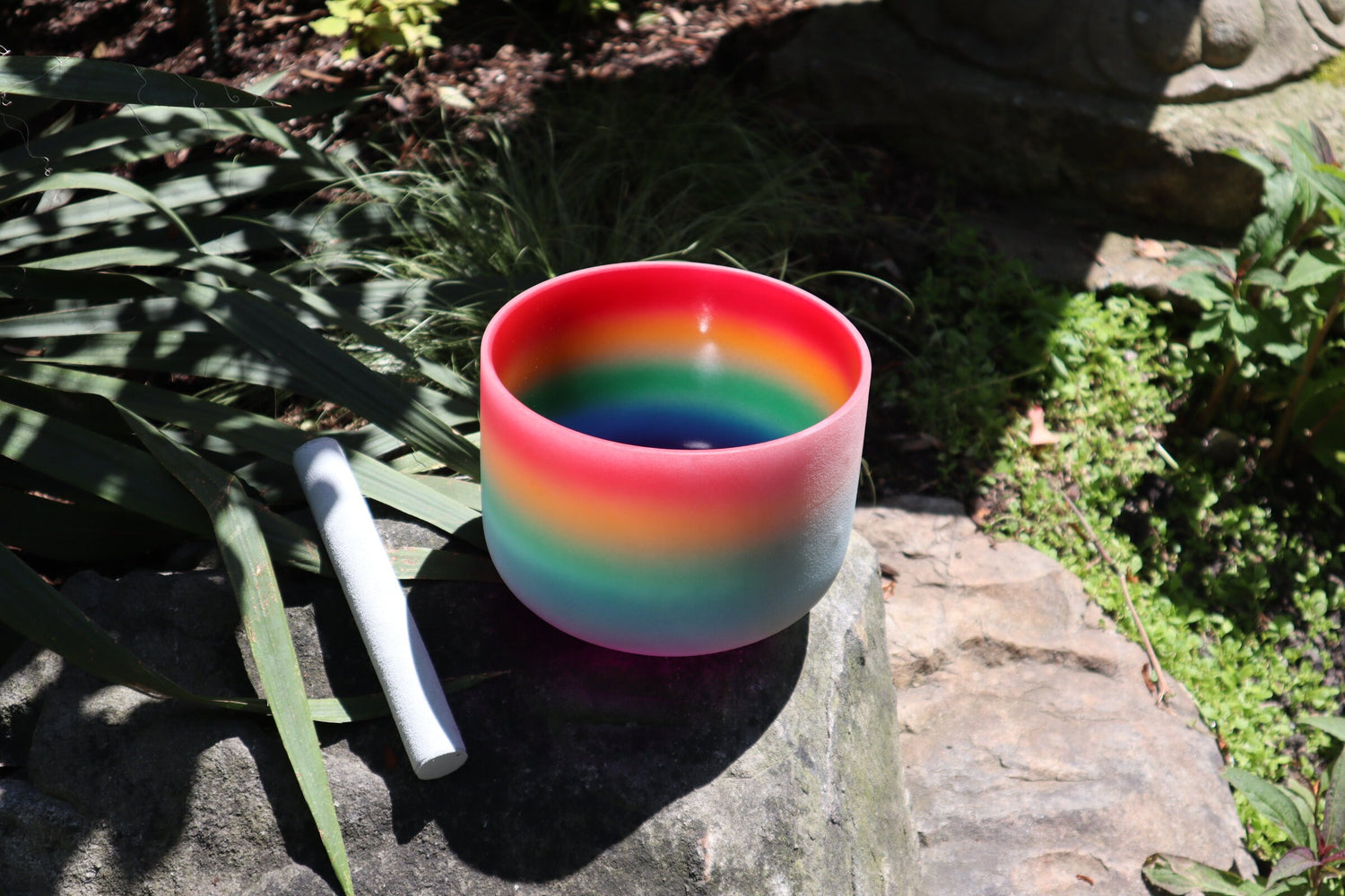 432hz Rainbow - 8” Crystal Singing Bowl And 528 Hz Solfeggio Tuning Fork - 99% Quartz Crystal, Suede Striker, With Padded Carry Case