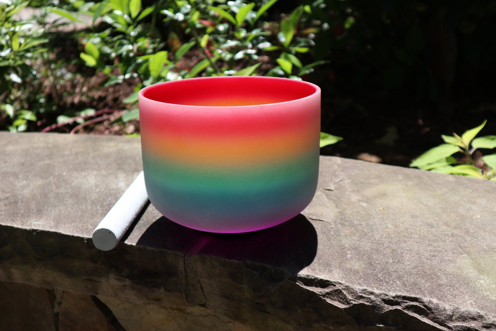 432hz Rainbow - 8” Crystal Singing Bowl And Padded Carry Case - 99% Quartz Crystal, O-Ring, Suede Striker, With Padded Carry Case