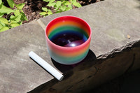432hz Rainbow - 8” Crystal Singing Bowl And Padded Carry Case - 99% Quartz Crystal, O-Ring, Suede Striker, With Padded Carry Case